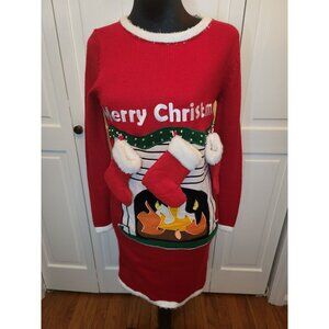 Red Merry Christmas Ugly Christmas Sweater Mini Dress Skedouche S Embroidered
